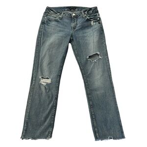 Silver Jeans Womens sz 29  Blue Denim Elyse Ankle Slim Medium Wash Raw Hem